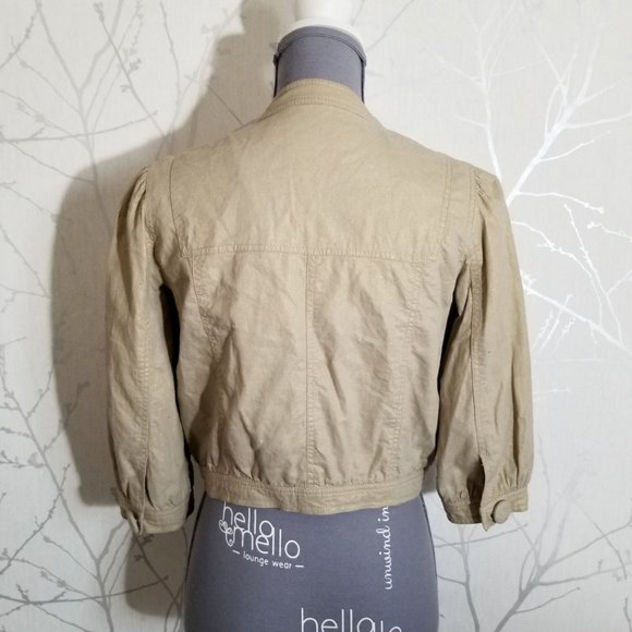 Jolt Metallic Gold Cropped Military Style Jacket w/ Exposed Asymmetrical Zipper - Picture 5 of 7